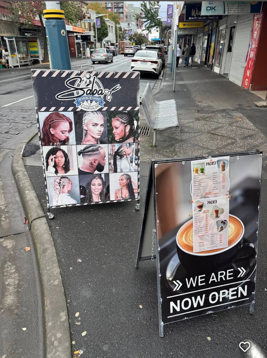 Saba Barbershop street sign on Paisley Street, Footscray