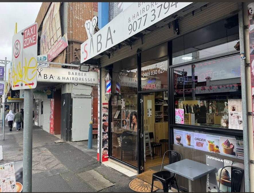 Saba Barbershop & Hair Salon shopfront on Paisley Street, Footscray